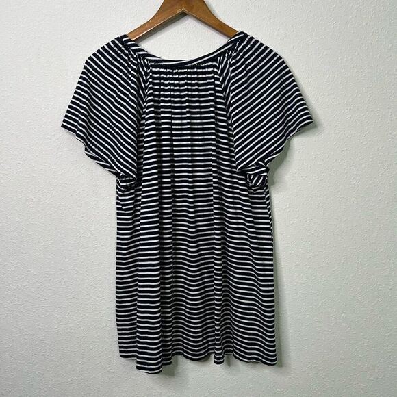 Chaps Ralph Lauren V Neck Navy Blue White Striped Nautical Top Women’s Size 2X - Picture 9 of 16